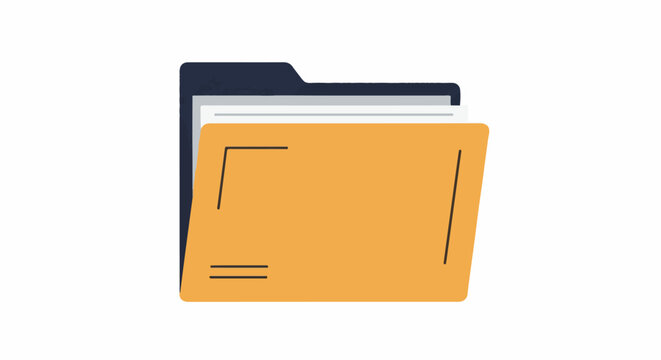 Flat design icon of an open file folder with tabs and documents