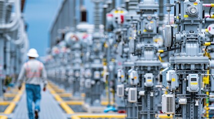Fototapeta premium Automated electrical substation with intelligent monitoring systems and smart grid technology
