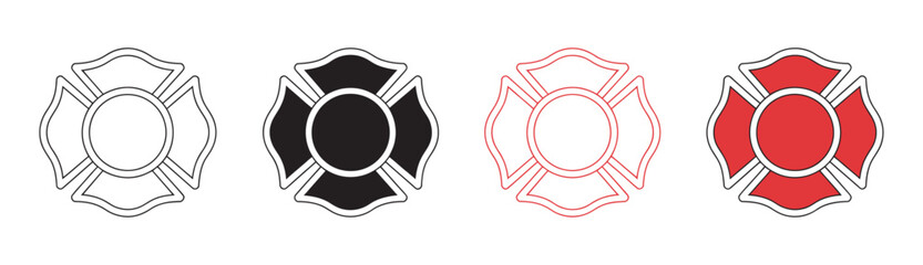 Fototapeta premium Firefighter emblem icon set, st florian maltese cross fire department badge symbol vector illustration