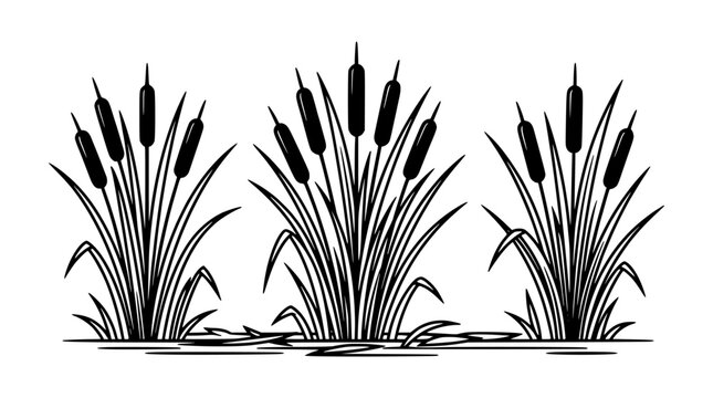 Candlestick Icons Black and White Vector Illustration of Three Candles with Flame Tips and Stylized Grass Blades