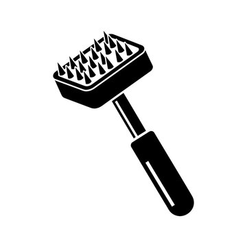 Meat tenderizer mallet with metal spikes icon on background.
