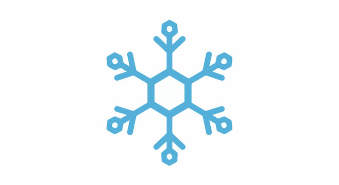 Minimalist blue snowflake icon on white background