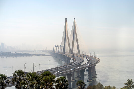 Mumbai, India - Aerial view of Bandra Worli sea link bridge Mumbai Maharashtra India
