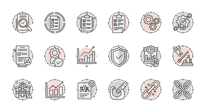 Business verification and quality control icon collection.