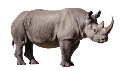 Fototapeta premium Gray rhinoceros with large horn standing profile view