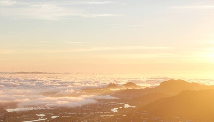 Fototapeta premium Mountain Landscape at Sunrise with Clouds.