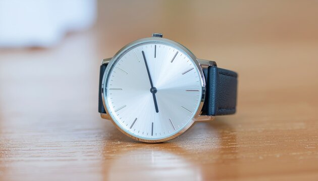 Modern Watch on Wooden Surface.