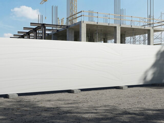 Blank White Advertising Hoarding Mockup on Construction Site 3D Rendering © impro-studio