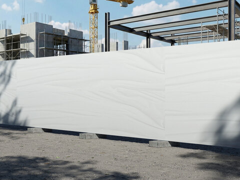 Blank White Outdoor Hoarding Mockup on Construction Site 3D Rendering