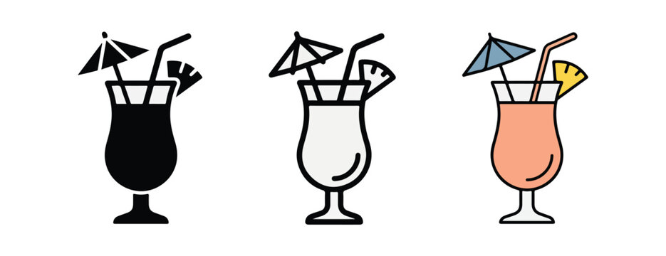  cocktail glasses with umbrellas and straws for drinks and beverages  summer vacation and tropical getaway concepts