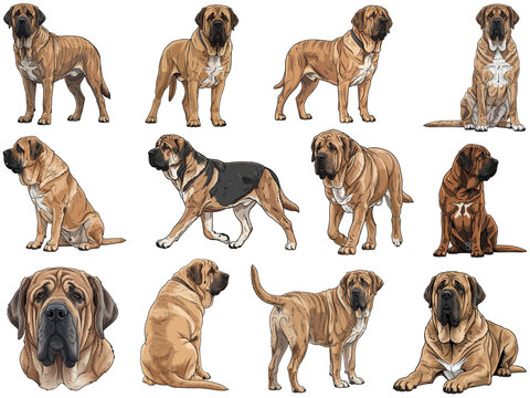 Spanish Mastiff dog 12 profile poses bundle pack vector illustration