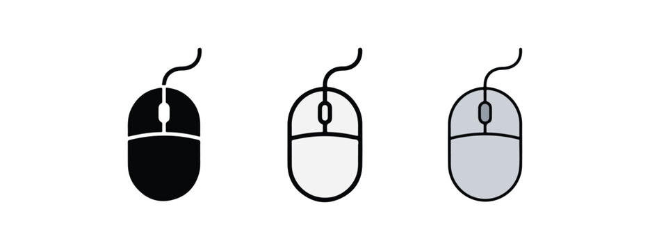 Computer mouse icons in different colors  black white and gray  on white background