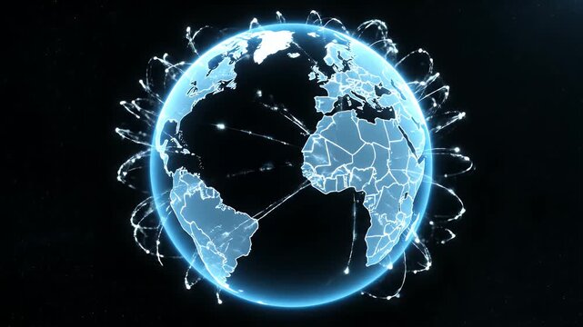 Glowing digital globe showing network connections on a dark background for business