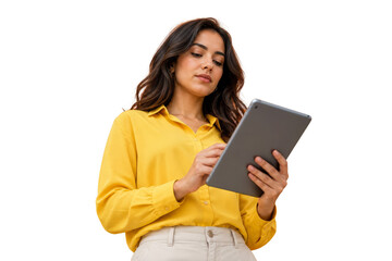 Fototapeta premium Professional Young Businesswoman Using Digital Tablet Isolated on Transparent Background
