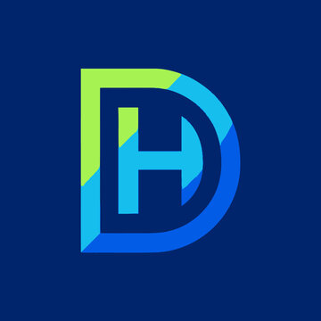 Modern blue and green DH letter monogram logo design.