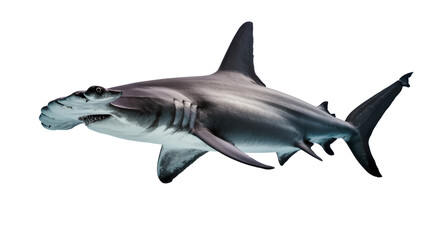 Obraz premium Hammerhead shark swimming distinctive head shape sharp teeth, grey skin