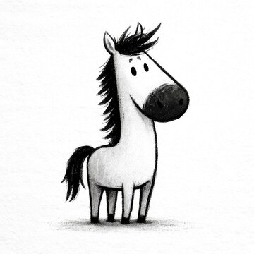 Cute white horse doodle cartoon illustration