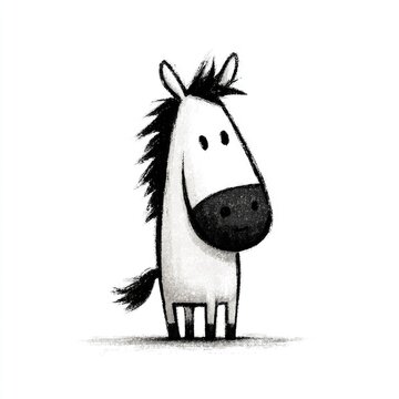 Cute white horse doodle cartoon illustration