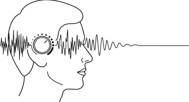 Sound wave, audio signal, human head, line art, minimalist vector