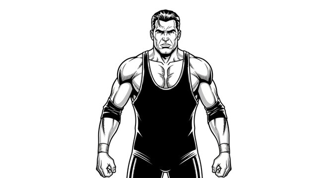 Muscular man in wrestling singlet standing strong.