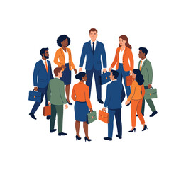Obraz premium Diverse business people gathered in circle, teamwork and leadership Concept