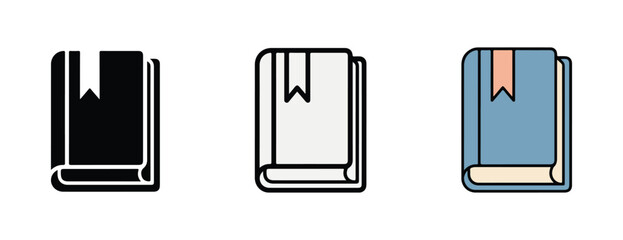 book icons with bookmarks standing upright on white background  simple line art style illustrations of closed books with tabs © Alex