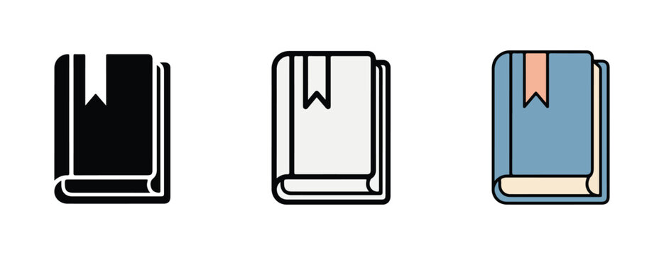 book icons with bookmarks standing upright on white background  simple line art style illustrations of closed books with tabs