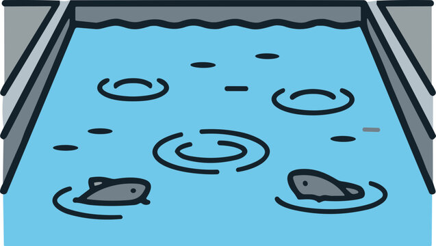 Two fish swimming in a pool with ripples, cartoon style