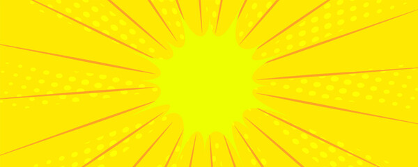 Fototapeta premium Dynamic comic background with radial speed lines and explosive yellow burst effect. Manga-style action frame with energetic rays and graphic pop art elements.