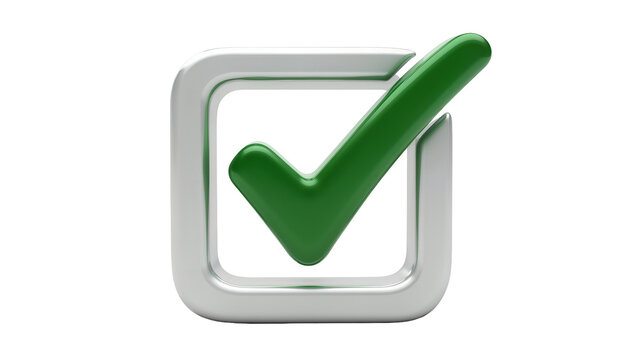 Green check mark inside silver square frame