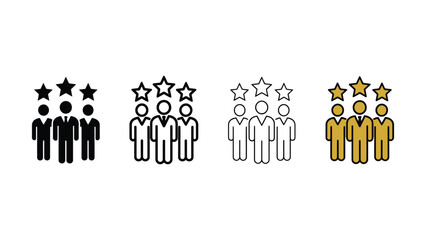 Obraz premium Four variations of customer review ratings with groups of people and stars flat icon set
