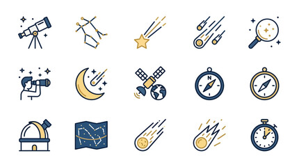 Astronomical Exploration Icons Featuring Telescopes and Stars © Arif Junaidi