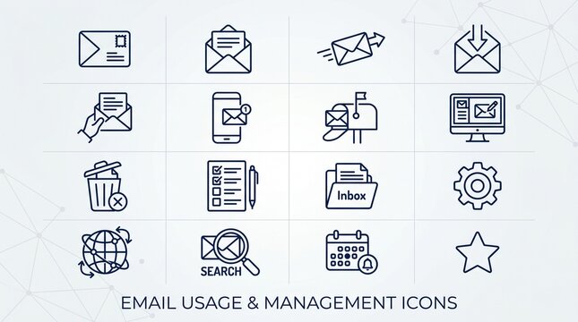 A colorful grid of email icons, symbolizing digital communication, connectivity, and organization, weaving technology, security, and collaboration into a vision of modern correspondence and global exc