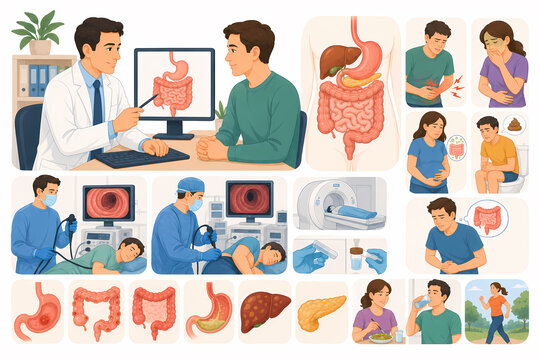 Gastroenterologist digestive specialist illustration