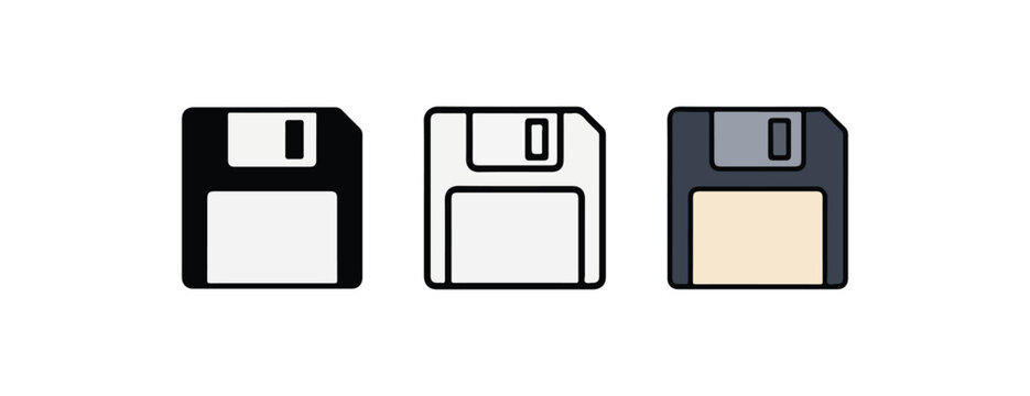 floppy disks in black white and gray colors for data storage and computer technology  a set of old computer storage devices