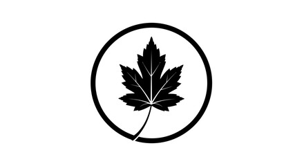 Maple leaf icon enclosed in a circular border representing Canadian heritage, national pride, and natural forestry themes for environmental or travel branding. © Liceng