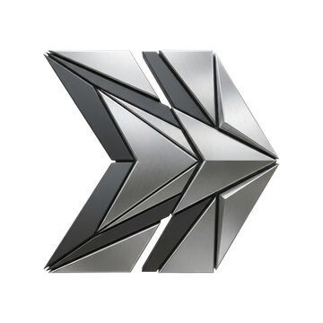 Silver metallic geometric shape resembling an arrowhead isolated on transparent background