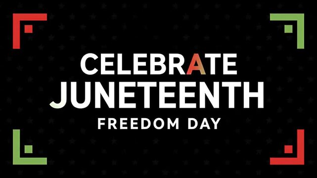 Celebrate juneteenth freedom day graphic design with red and green corner frame icons