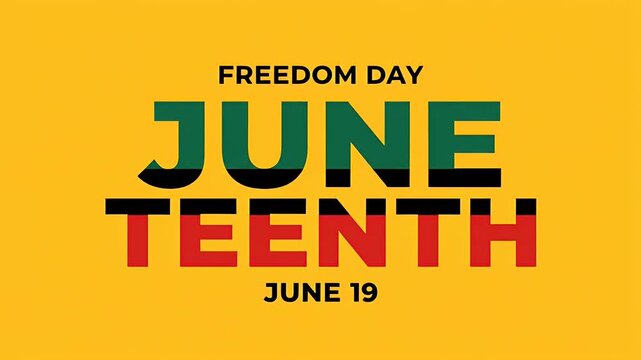 Freedom day juneteenth typography design with bold colorful lettering on yellow base