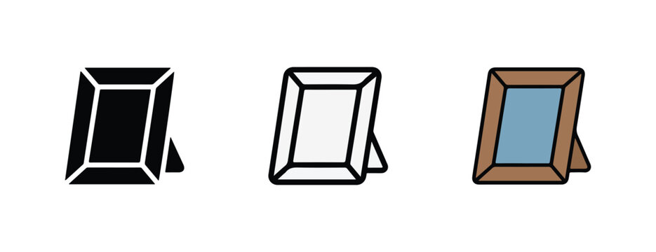 picture frames in various colors and designs for holding photographs or artwork  black and white and brown frames with rectangular shapes and stands