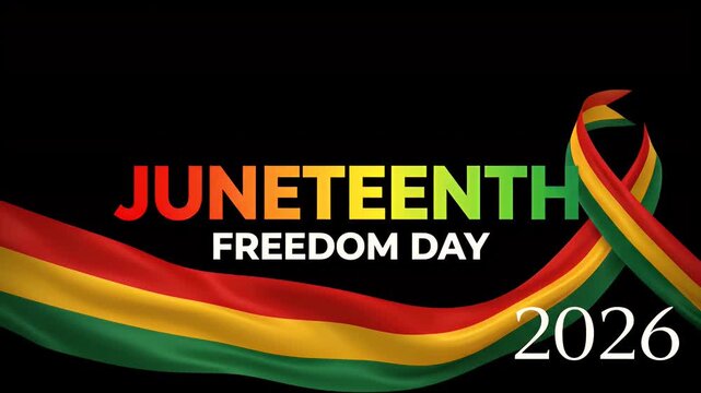 Juneteenth freedom day banner featuring colorful ribbons on a black background design
