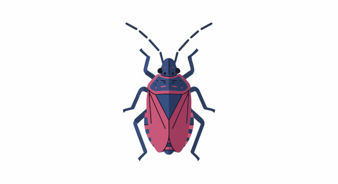 Stylized flat insect illustration with pink and blue segmented body
