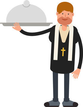 Priest Character Holding Food Dish
