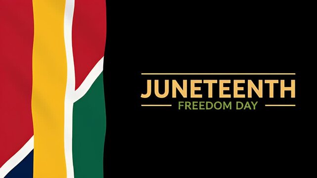 Juneteenth freedom day banner with colorful waving stripes on a solid black background