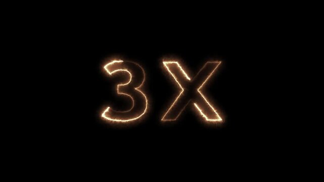 3X Fire Text Animation with Burning Flame Effect on Black Background. 