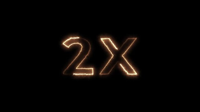 2X Fire Text Animation with Burning Flame Effect on Black Background. 