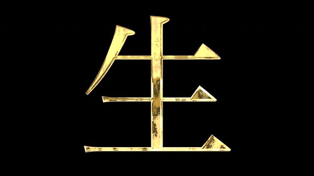 A golden kanji character "生". Its meaning is "life or birth". It reflects light, causing the pattern to change. Supports alpha channels.