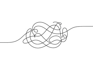 Obraz premium Abstract single line drawing with swirling shapes and loops in black and white representing complexity and confusion