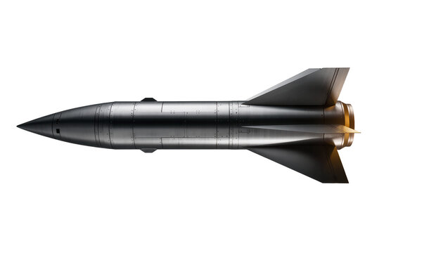 Metallic missile with fins and engine nozzle