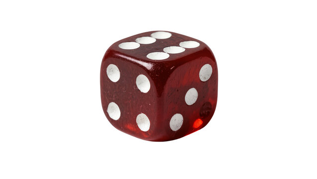 Red die with white dots showing numbers 1 2, and 3